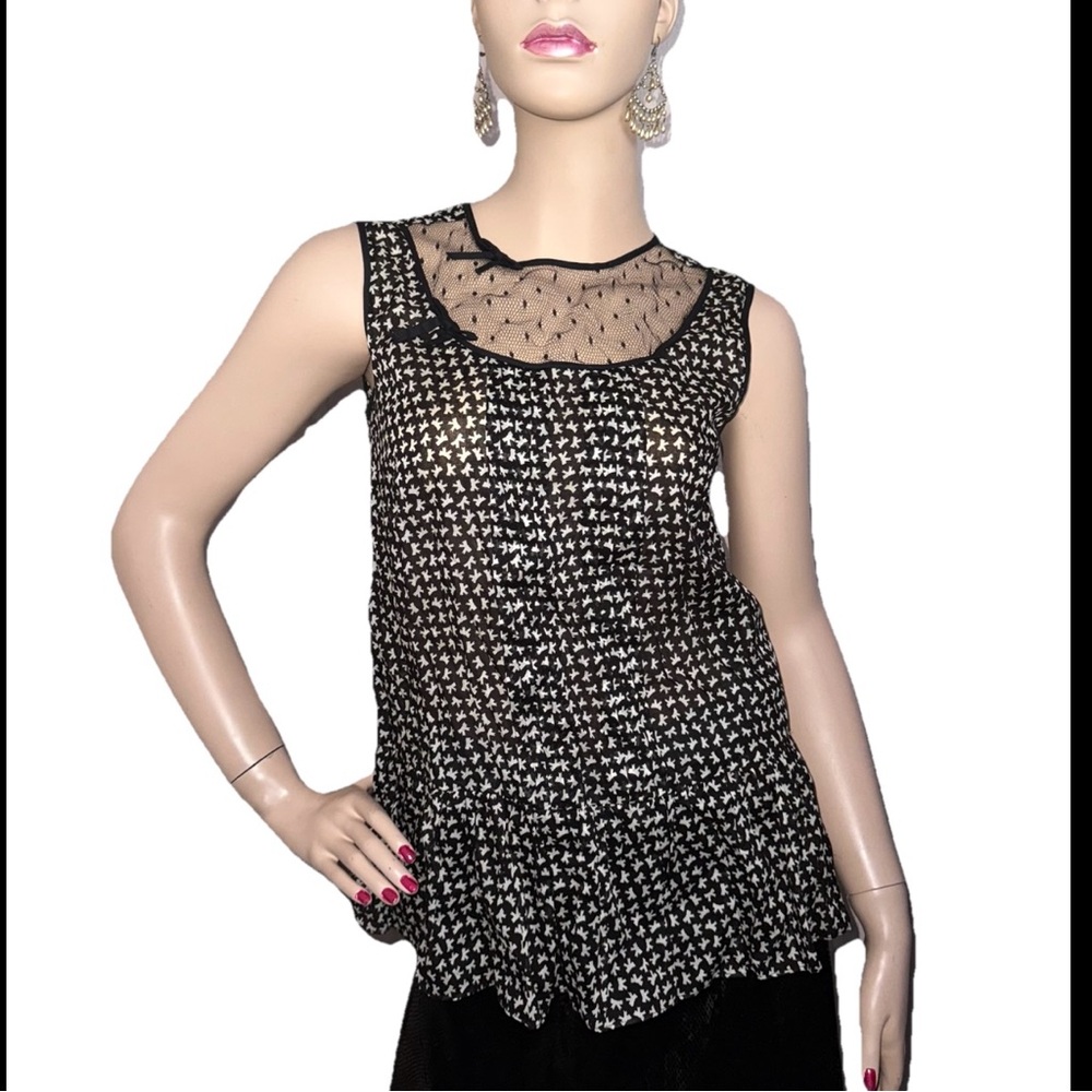 Red Valentino Black White Lace Ribbon Pattern Sleeveless 40 6
